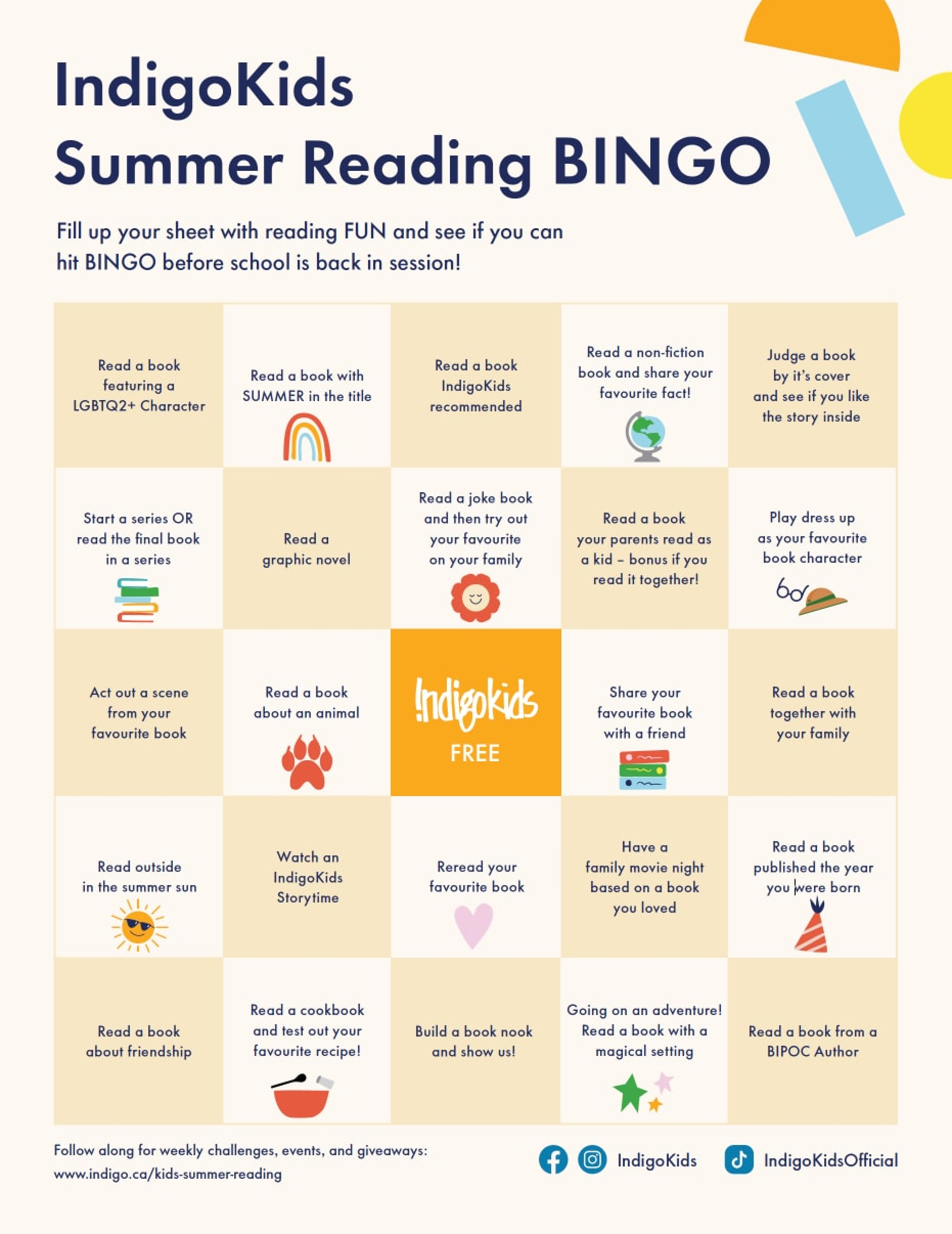 graphic of a summer reading challenge for kids bingo scorecard