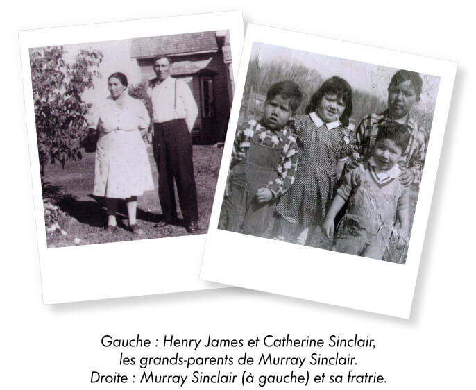 Gauche : Henry James et Catherine Sinclair, les grands-parents de Murray Sinclair. Droite : Murray Sinclair (à gauche) et sa fratrie.