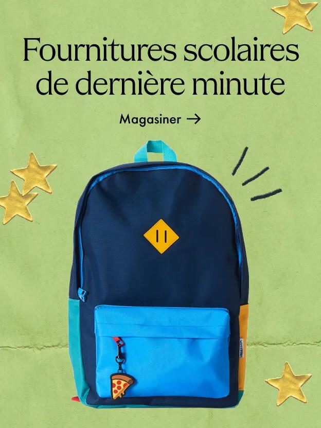 Fournitures scolaires de dernière minute y compris un sac à dos bleu