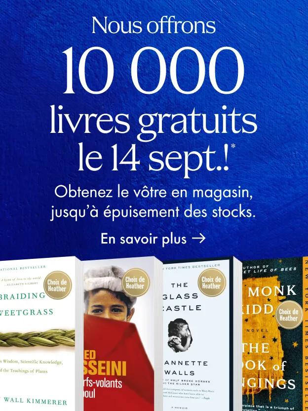 Nous offrons 10 000 livres gratuits le 14 sept.!